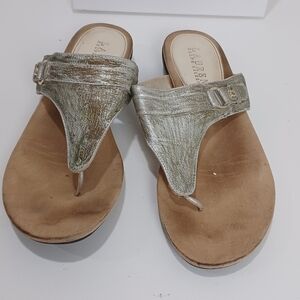 Gold and Tan Thong Sandals with Textured Straps!
